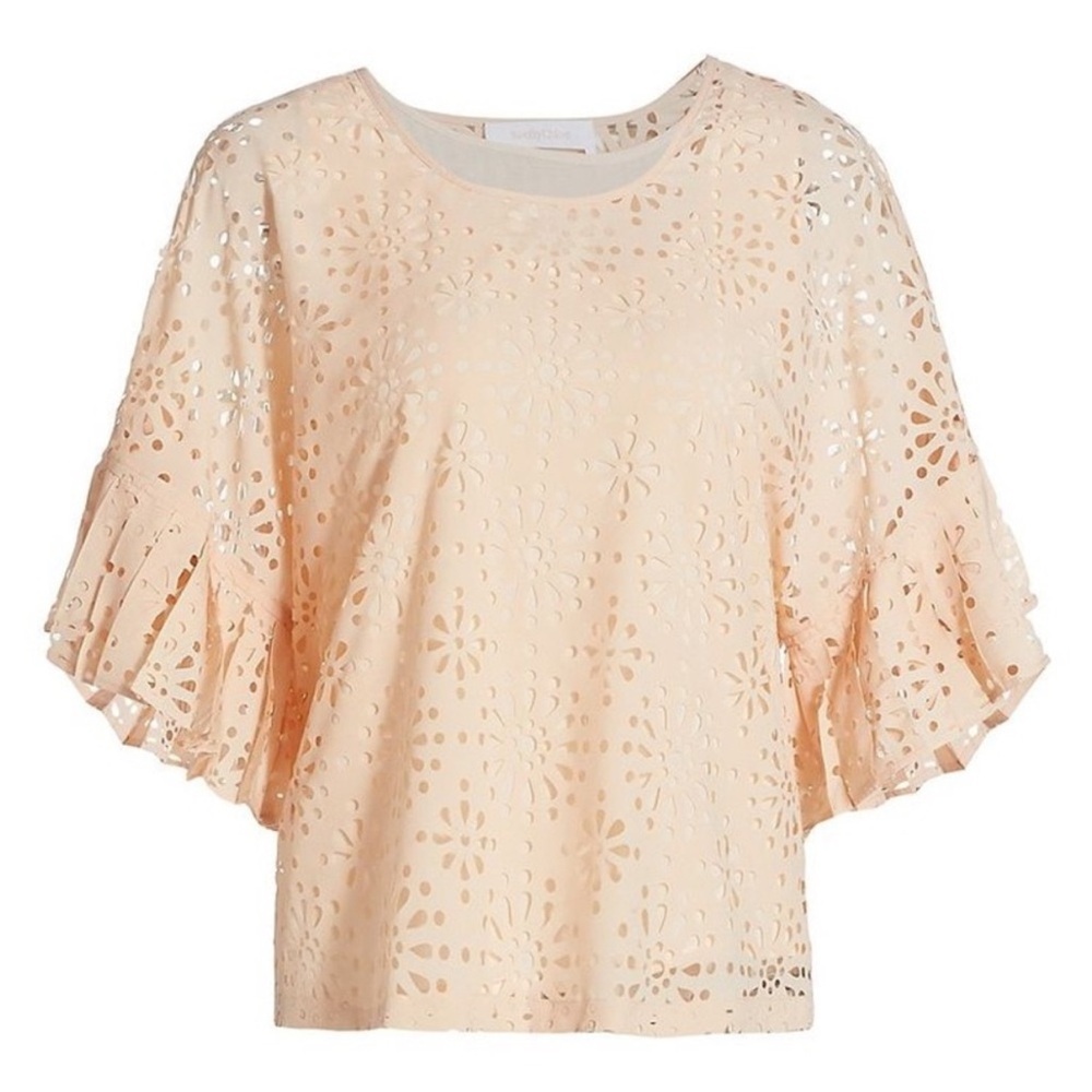 SEE BY CHLOÉ Laser-Cut Eyelet Blouse Size 40 / US 8